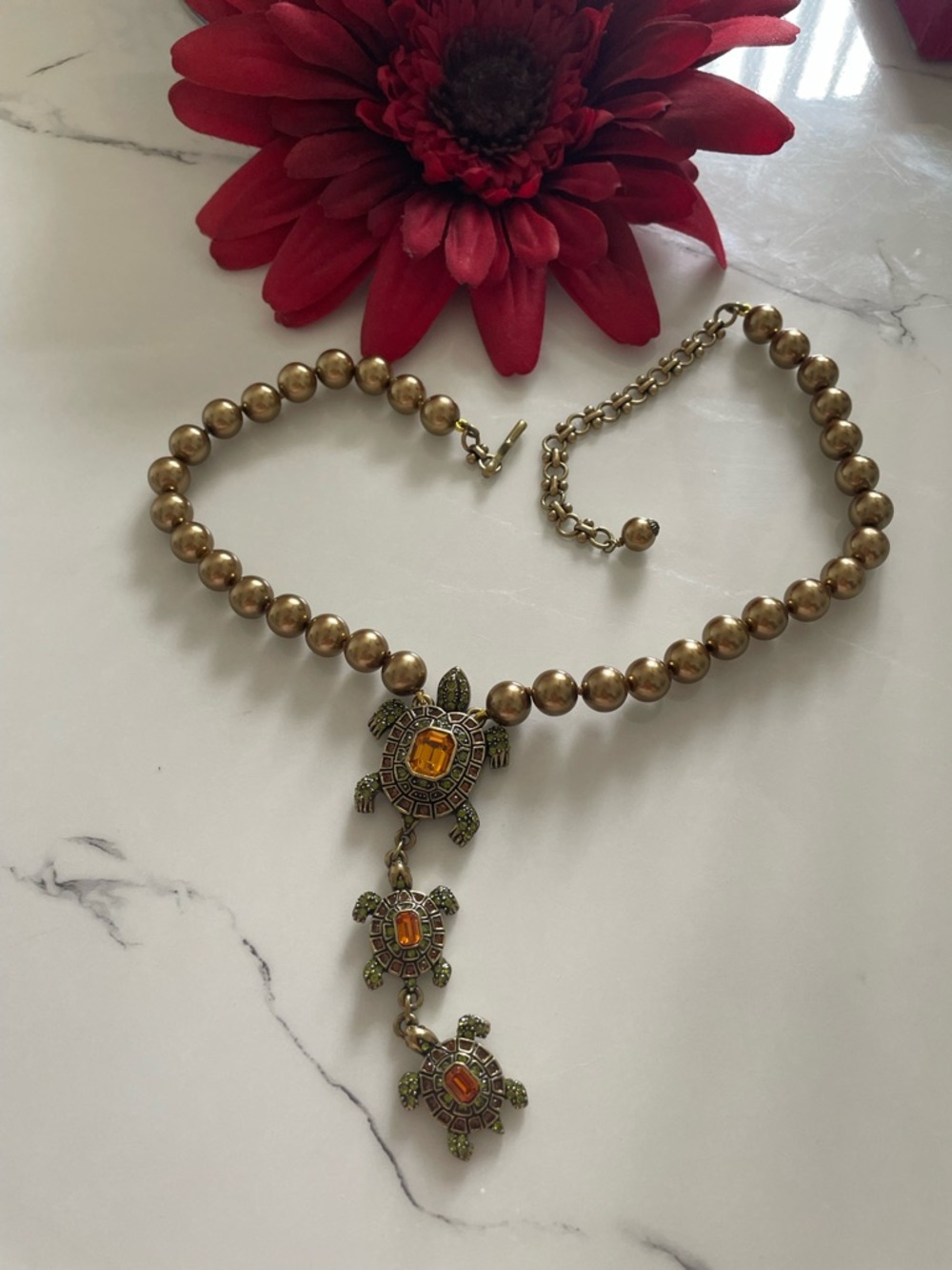 Heidi Daus Gold-Tone Beaded Necklace with Amber Accents